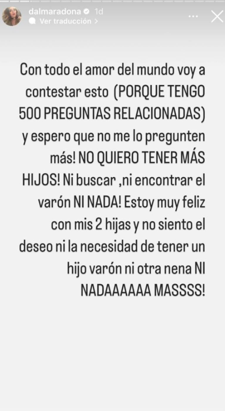 A Dalma Maradona le consultaron si quiere volver a ser madre y reaccionó mega picante