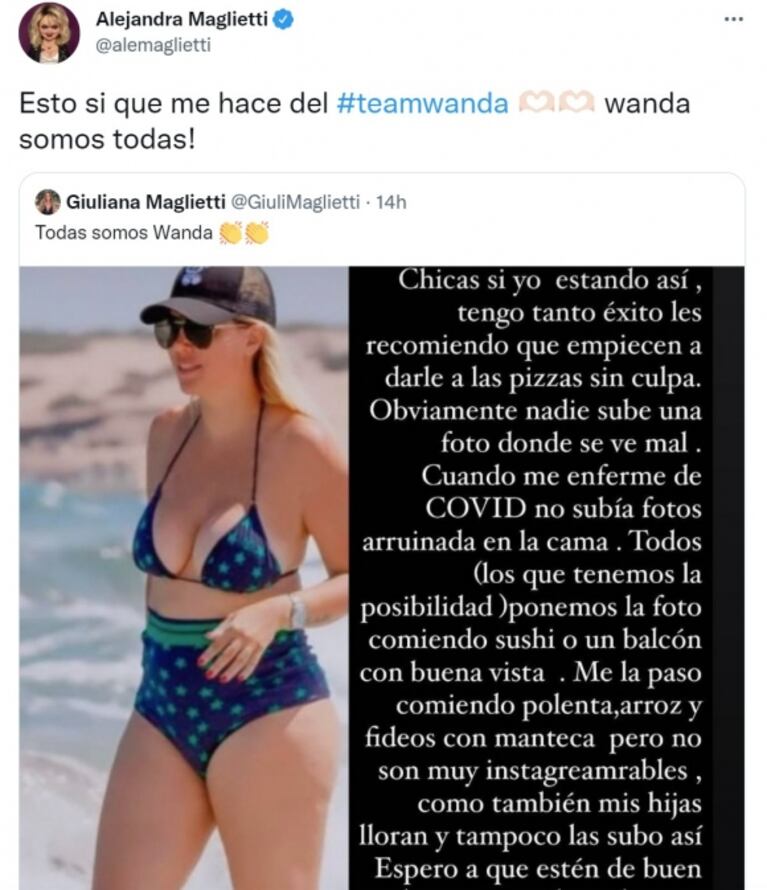 "A las pizzas sin culpa": Alejandra Maglietti bancó con firmeza a Wanda Nara