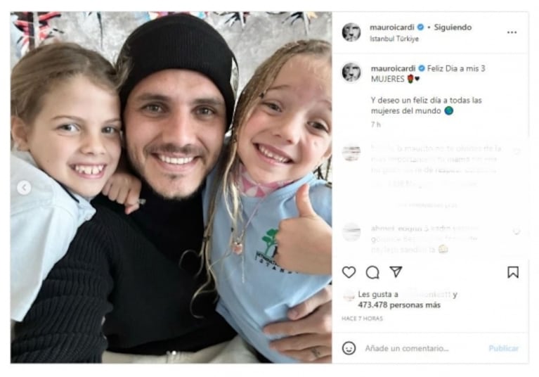 "A mis 3 mujeres”: el saludo de Mauro Icardi a Wanda Nara y sus hijas por el Día Internacional de la Mujer