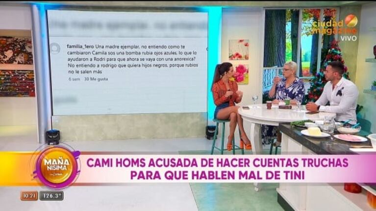 Acusan a Cami Homs de crear cuentas truchas para insultar a Tini Stoessel