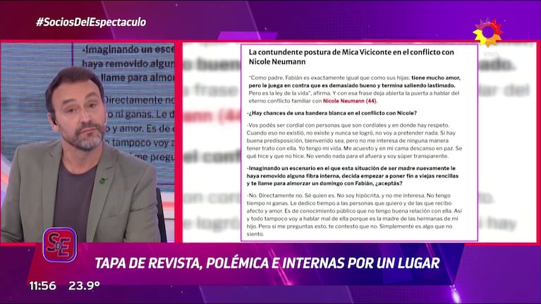 Adrián Pallares opinó sobre el conflicto de Mica Viciconte y Nicole Neumann en Socios del Espectáculo.