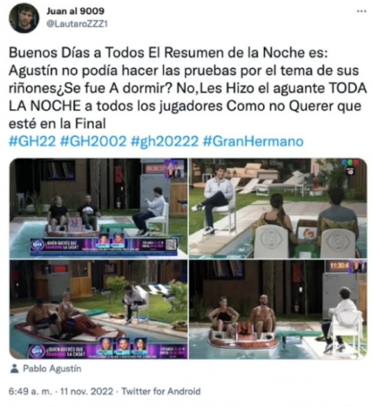 Agustín de Gran Hermano no pudo hacer la prueba semanal y fue furor en redes por el gesto que tuvo con sus compañeros