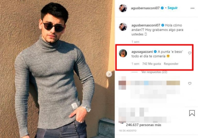 Agustina Agazzani le dedicó pícaros piropos a su novio, Agustín Bernasconi: "Me gustás más que el helado"