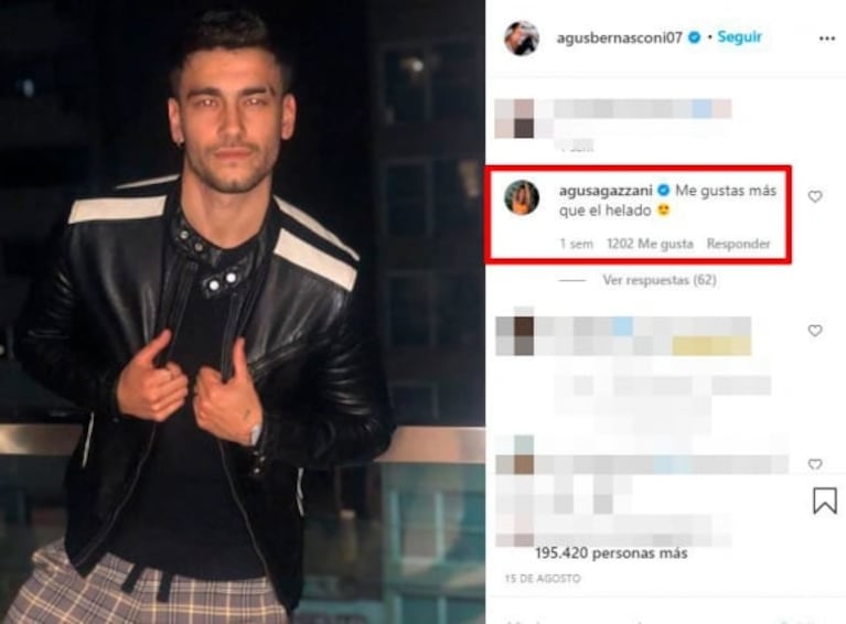 Agustina Agazzani le dedicó pícaros piropos a su novio, Agustín Bernasconi: "Me gustás más que el helado"