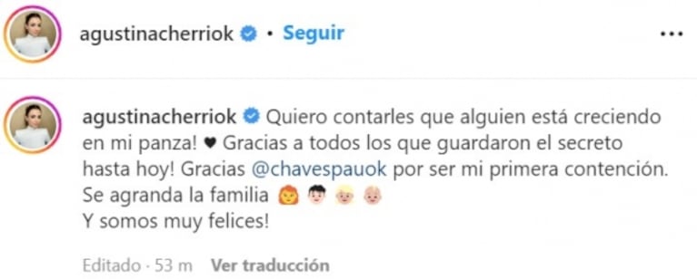 Agustina Cherri agradeció el importante rol de Paula Chaves como doula en su embarazo