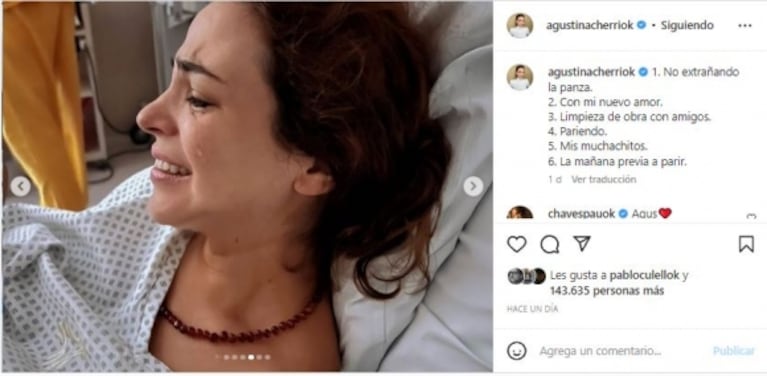 Agustina Cherri compartió la intimidad del nacimiento de su hijo Bono: "Pariendo"