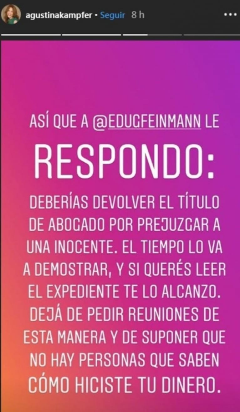 Agustina Kämpfer denunció a Eduardo Feinmann ante la Justicia por hostigamiento: fuerte reacción del periodista