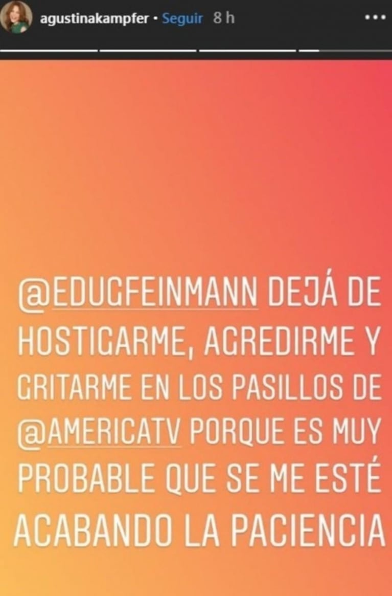 Agustina Kämpfer denunció a Eduardo Feinmann ante la Justicia por hostigamiento: fuerte reacción del periodista