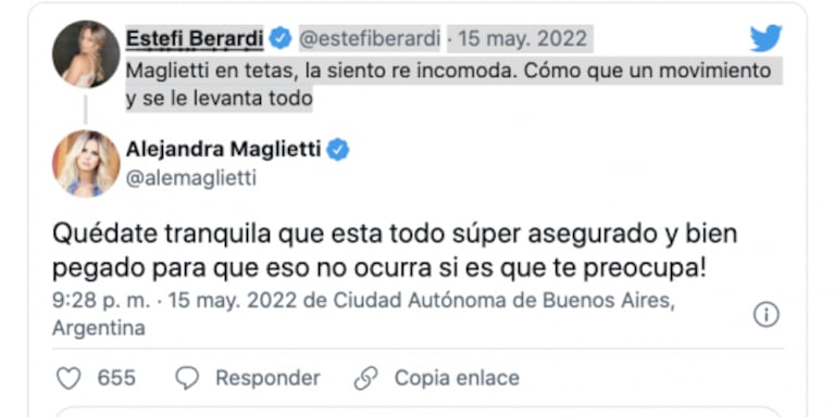 Alejandra Maglietti se cruzó con Estefi Berardi por su sensual look en los Martín Fierro: "Está todo asegurado"