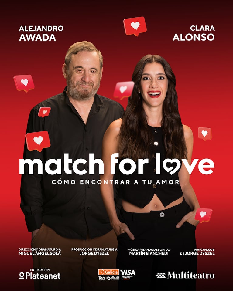 Alejandro Awada y Clara Alonso llegan al Multiteatro con Match for love, una comedia romántica 2.0