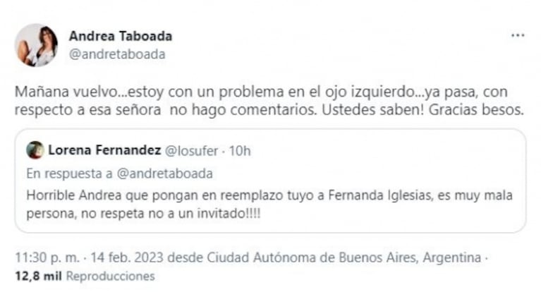 Andrea Taboada disparó con todo contra Fernanda Iglesias: "Violenta y agresiva"