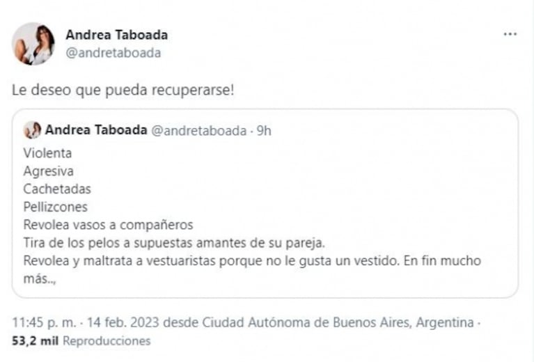 Andrea Taboada disparó con todo contra Fernanda Iglesias: "Violenta y agresiva"