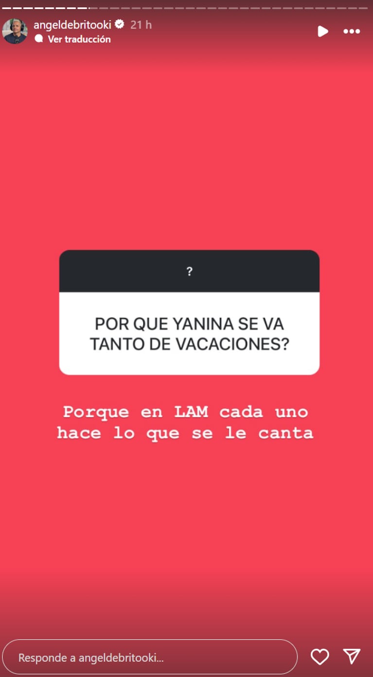 Ángel afirmó que Yanina hace "lo que se le canta".