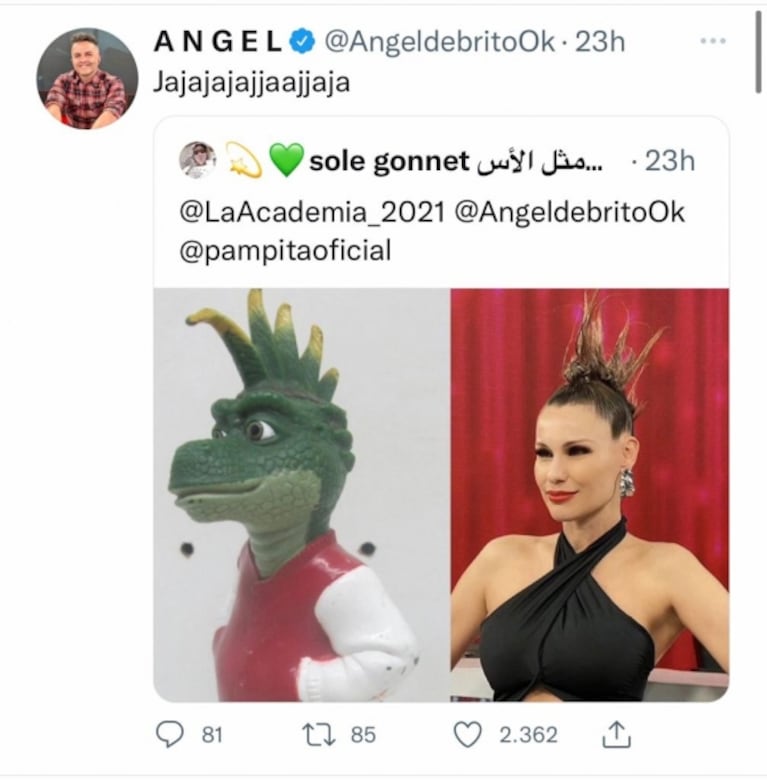 Ángel de Brito compartió un divertido meme sobre el exótico look "punk" de Pampita