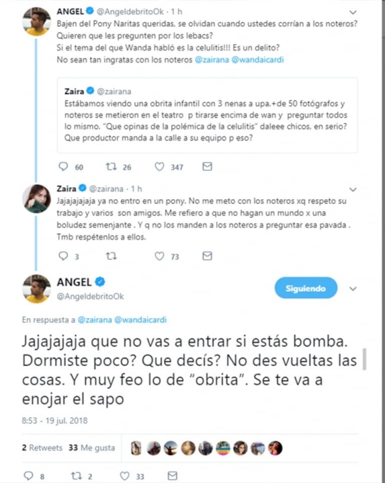 Ángel de Brito, demoledor contra Wanda y Zaira Nara por sus quejas sobre la prensa