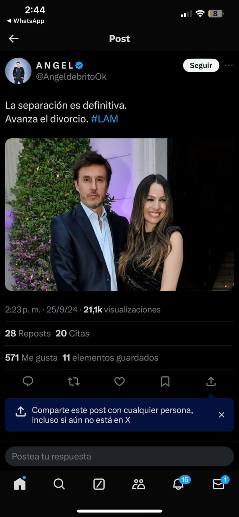 Ángel de Brito habló del divorcio de Pampita y Roberto García Moritán y fue contundente