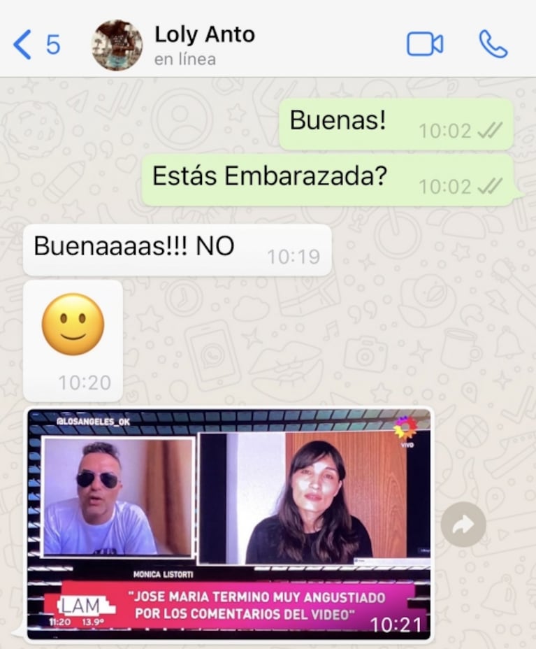 Ángel de Brito mostró la captura del chat que tuvo con Loly Antoniale por la versión de su embarazo