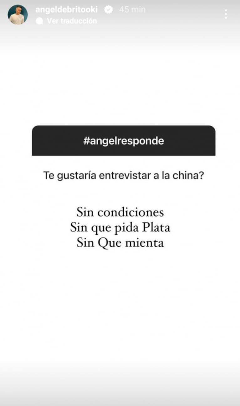 Ángel de Brito respondió contundente si entrevistaría a China Suárez tras sus conflictos