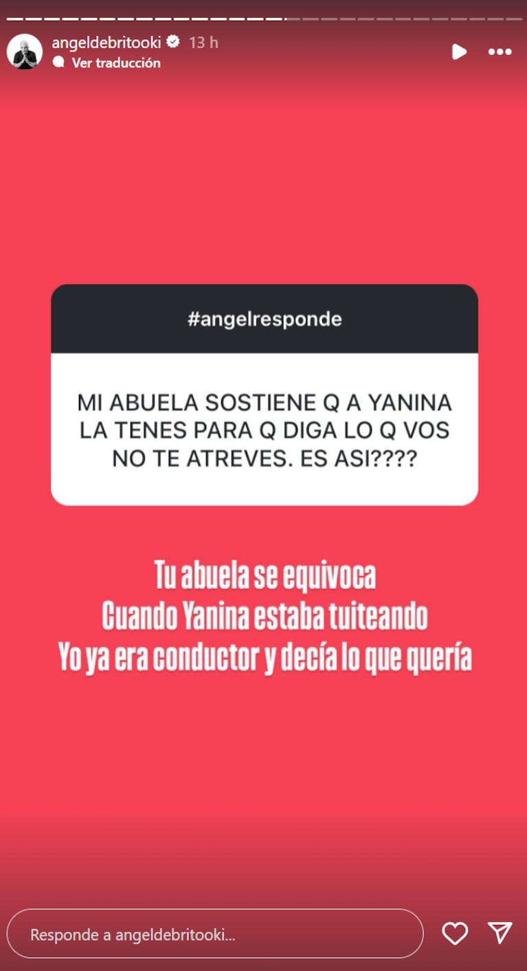 Ángel remarcó que cuando Yanina empezaba él ya estaba conduciendo.