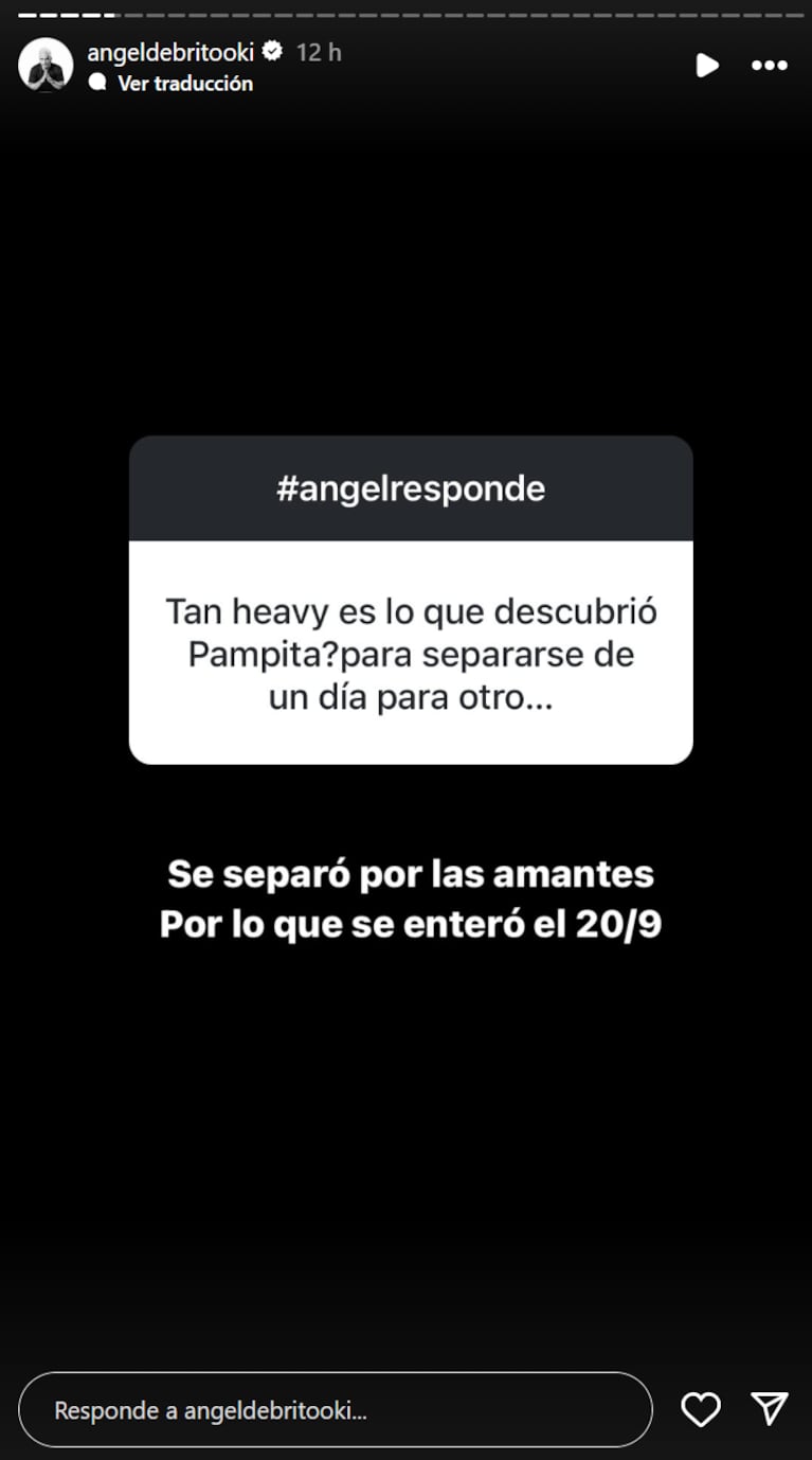 Ángel sobre la separación de Pampita y Roberto.