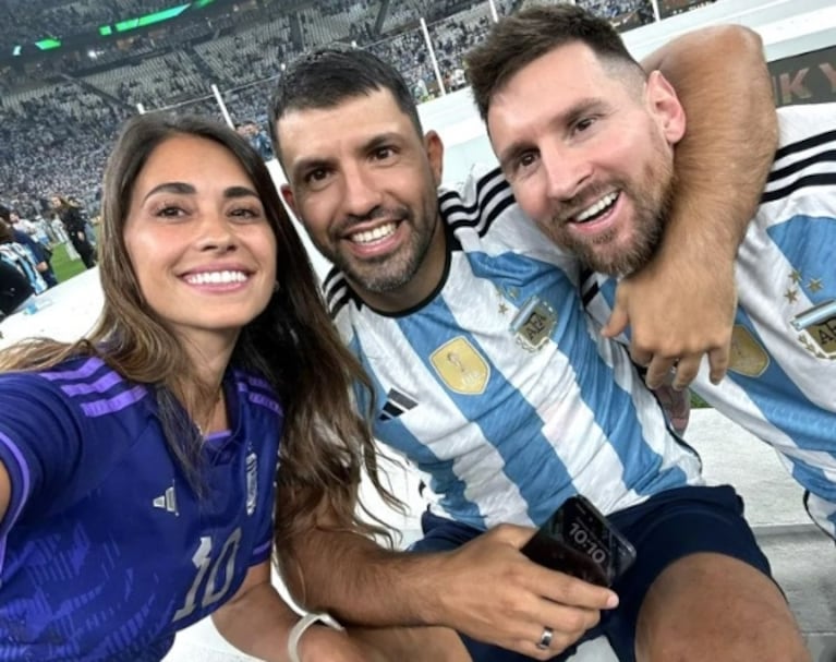 Antonela Roccuzzo compartió una foto con Lionel Messi y Kun Agüero que se viralizó por un fuerte detalle