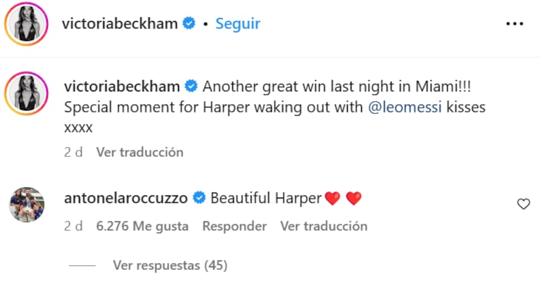 Antonela Roccuzzo le dedicó un dulce mensaje a Harper Seven Beckham, la hija de David y Victoria