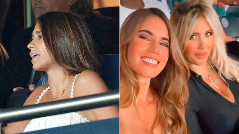 Antonela Roccuzzo y Wanda Nara coincidieron en el mismo estadio durante un partido del PSG con Lio Messi en la platea