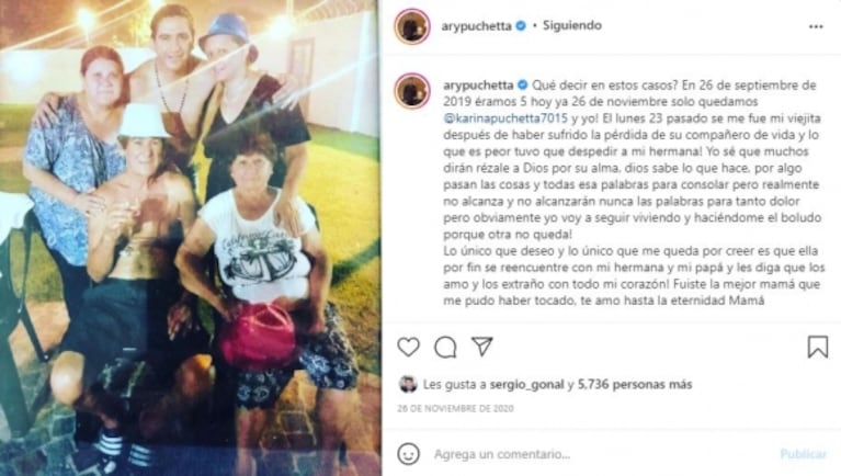 Ariel Puchetta recordó las terribles pérdidas que sufrió antes y durante la pandemia: "En un año se me fueron tres cuartas partes de mi familia"