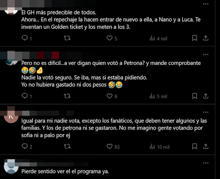 Así reaccionó el público de Gran Hermano en redes, tras la sorpresiva eliminación de Petrona