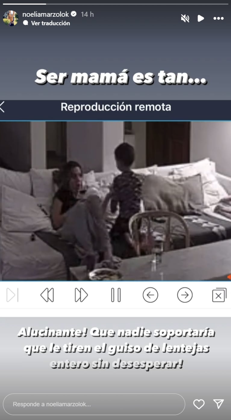 Así reaccionó Noelia Marzol cuando su hijo le tiró un plato de guiso encima mientras dormía: el tremendo video