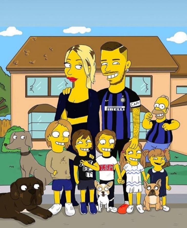 Así se vería la familia de Wanda Nara y Mauro Icardi si fueran personajes de Los Simpson