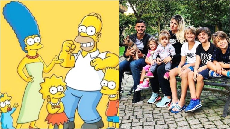 Así se vería la familia de Wanda Nara y Mauro Icardi si fueran personajes de Los Simpson (Fotos: Instagram)