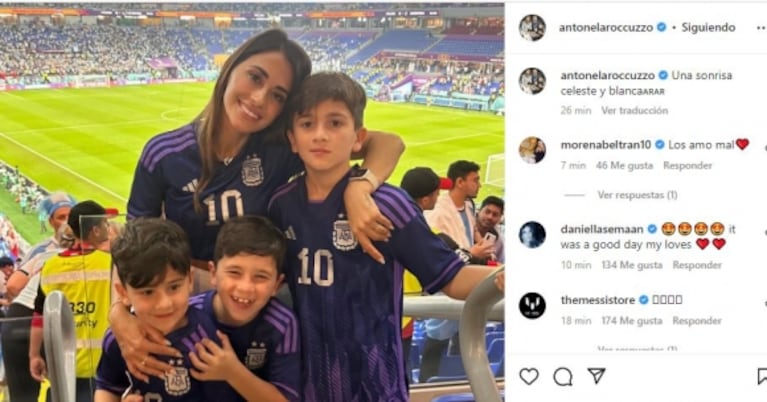 Así vivió Antonela Roccuzzo con Thiago, Ciro y Mateo Messi el partido de Argentina en el Mundial