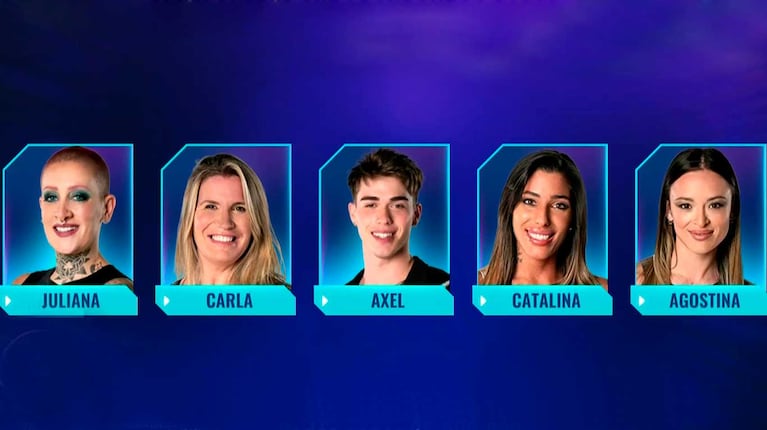 Axel, Juliana, Catalina y Carla, y Agostina nominados en Gran Hermano (Foto: captura Telefe)