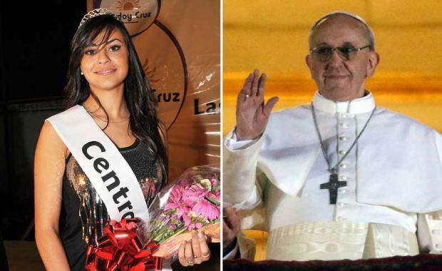 Ayelén Bergoglio, reina del departamento de Godoy Cruz 2012, y su tío lejano Jorge Bergoglio, el Papa Fancisco. (Fotos: Web)