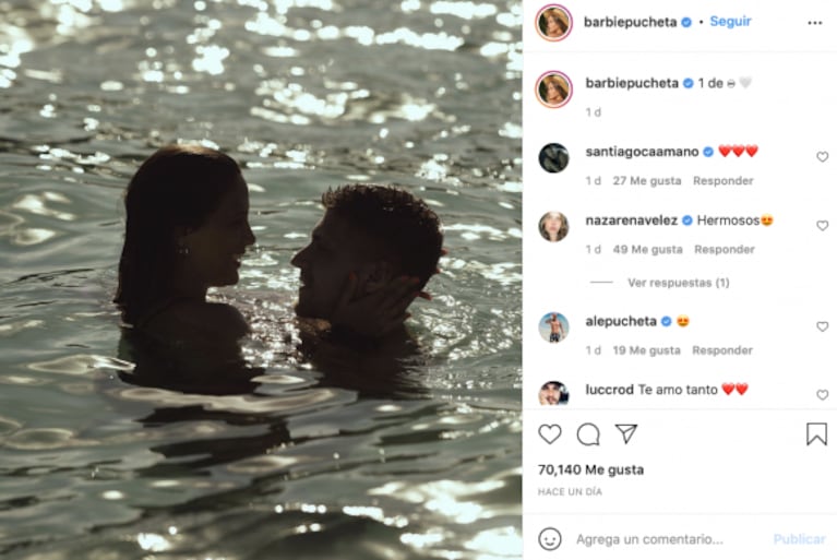 Barbie Vélez publicó una romántica foto en el mar con Lucas Rodríguez a un mes de su casamiento