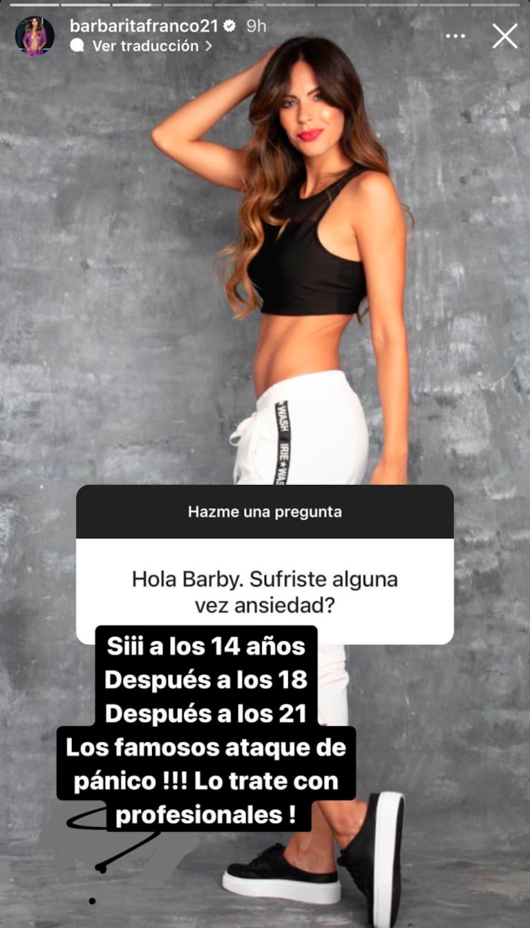 Barby Franco habló de sus ataques de pánico. Foto: Instagram Stories.