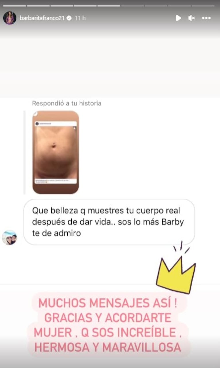 Barby Franco mostró la cicatriz de su cesárea y recibió un aluvión de felicitaciones