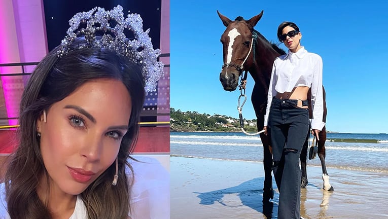 Barby Franco posó con su caballo a orillas del mar en Uruguay.