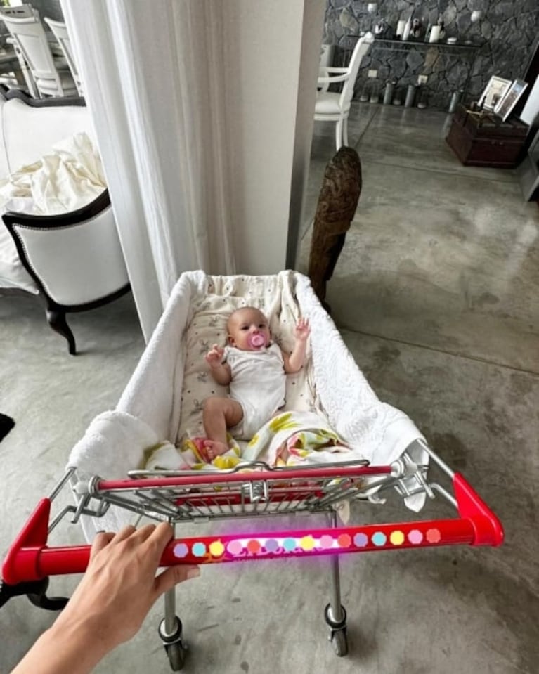 Barby Franco usa un changuito de supermercado para pasear a su hija Sarah