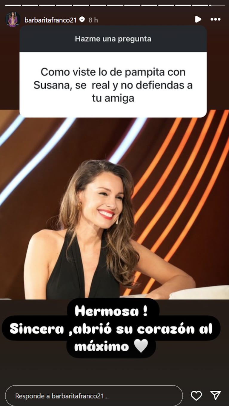 Barby opinó de la entrevista de Susana a Pampita.