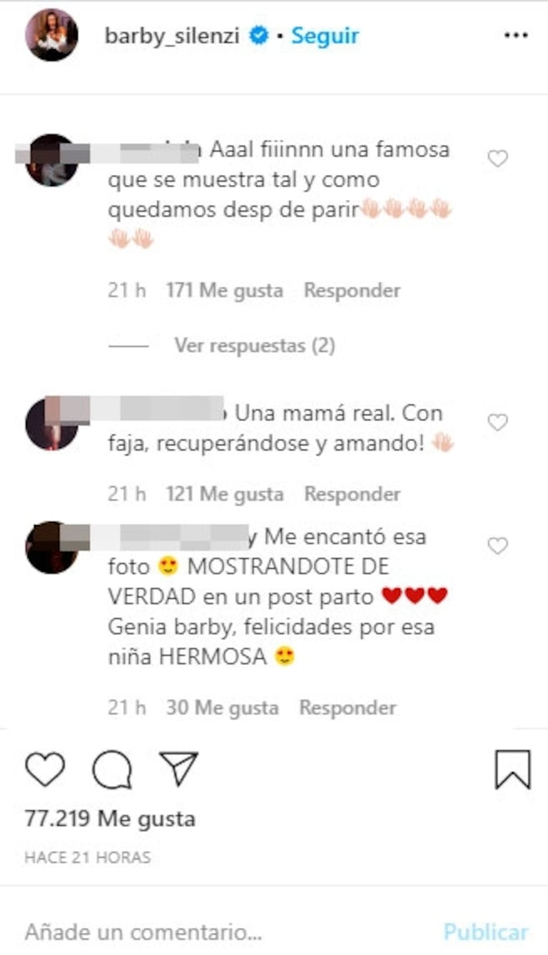 Barby Silenzi subió una foto tras ser mamá y los fans celebraron: "Al fin una famosa muestra cómo quedamos después de parir"