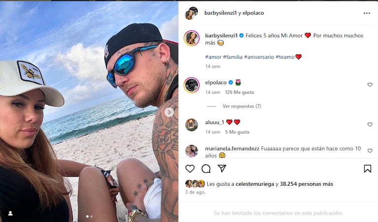 Barby Silenzi y el Polaco celebraron 5 años de amor.