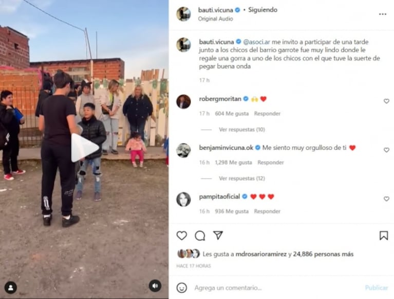 Bautista Vicuña tuvo un gesto solidario con un nene de Barrio Garrote: la emoción de Pampita y Benjamín Vicuña