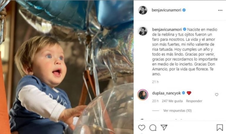 Benjamín Vicuña le dedicó a Amancio un profundo mensaje por su primer cumple: "Tus ojitos fueron un faro para nosotros"