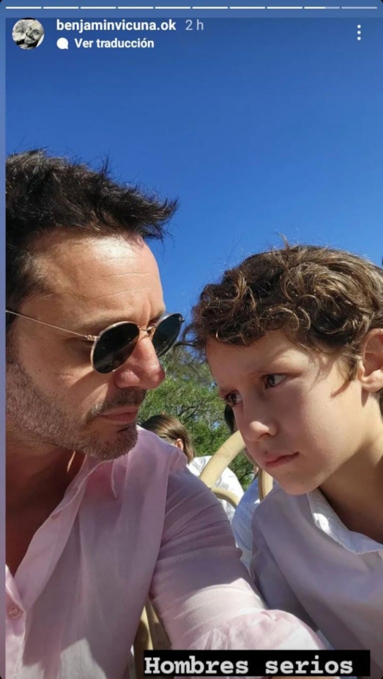 Benjamín Vicuña publicó fotos junto a su hijo en el bautismo de Ana, la hija de Pampita: "Hombres serios"