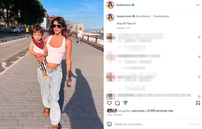 Calu Rivero mostró por primera vez su pancita de embarazada en Nápoles: las fotos con Tao y Aíto de la Rúa