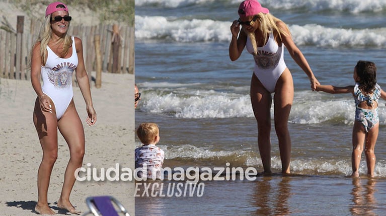 Camila Homs con sus hijos en las playas de Punta del Este (Fotos: GM Press). 