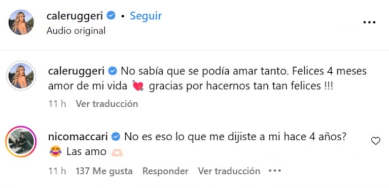 Cande Ruggeri le dedicó a su beba un conmovedor posteo por sus cuatro meses: "No sabía que podía amar tanto"