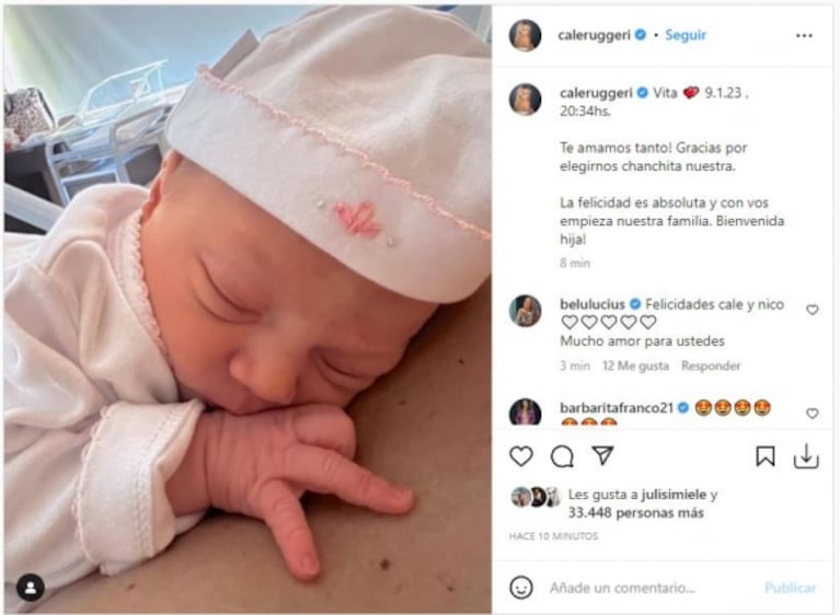 Cande Ruggeri mostró la cara de Vita y le dedicó un tierno mensaje: "Gracias por elegirnos, chanchita nuestra"